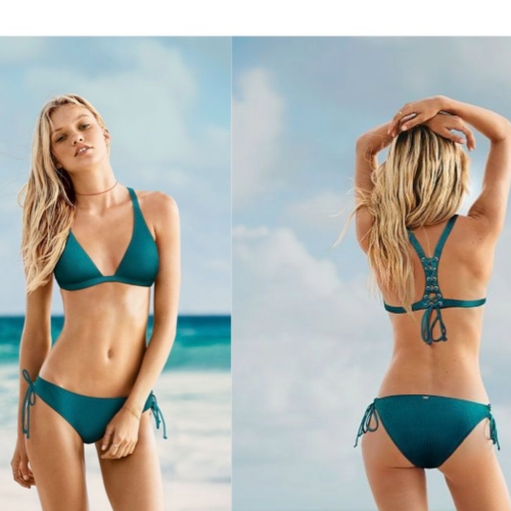 💕SOLD💕 VS Large Ribbed Lace Teal Racerback TOP